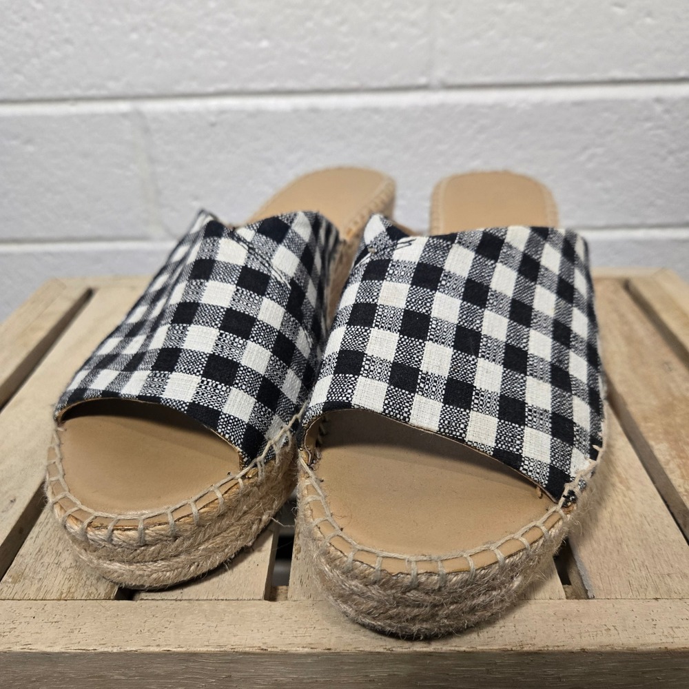 Franco Sarto Gingham Espadrille Platform Slide Sandals Womens 8.5 Cottage Spring